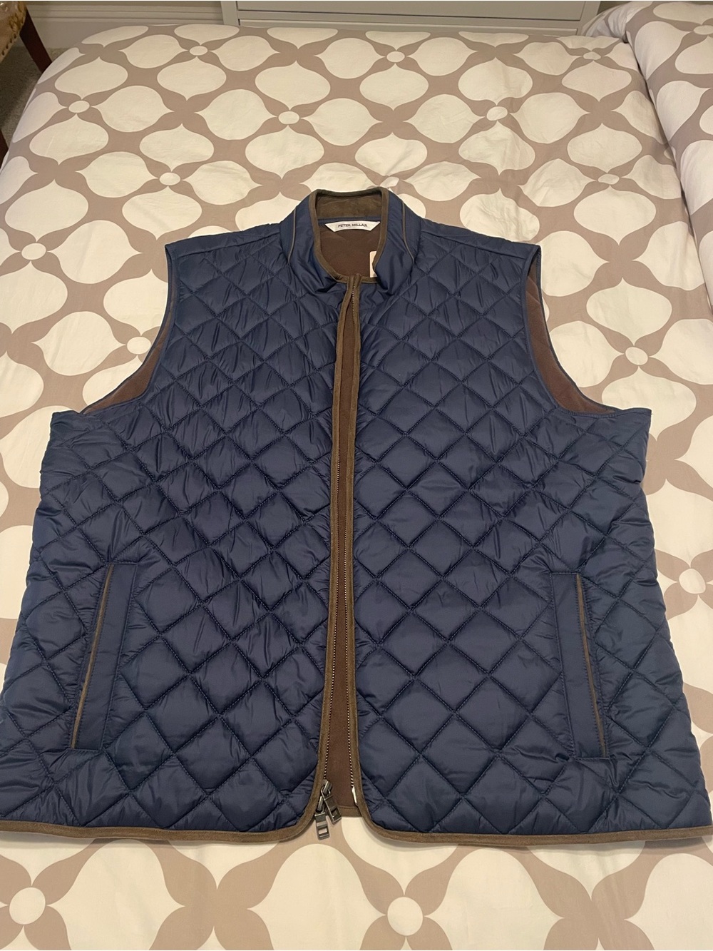 Peter Millar Essex Navy Quilted Vest with Brown Trim XXL